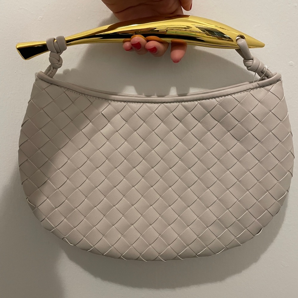 Genuine leather woven handbag